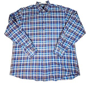 Scott Barber Mens XL Blue Plaid Button Down Shirt Long Sleeve 100% Cotton